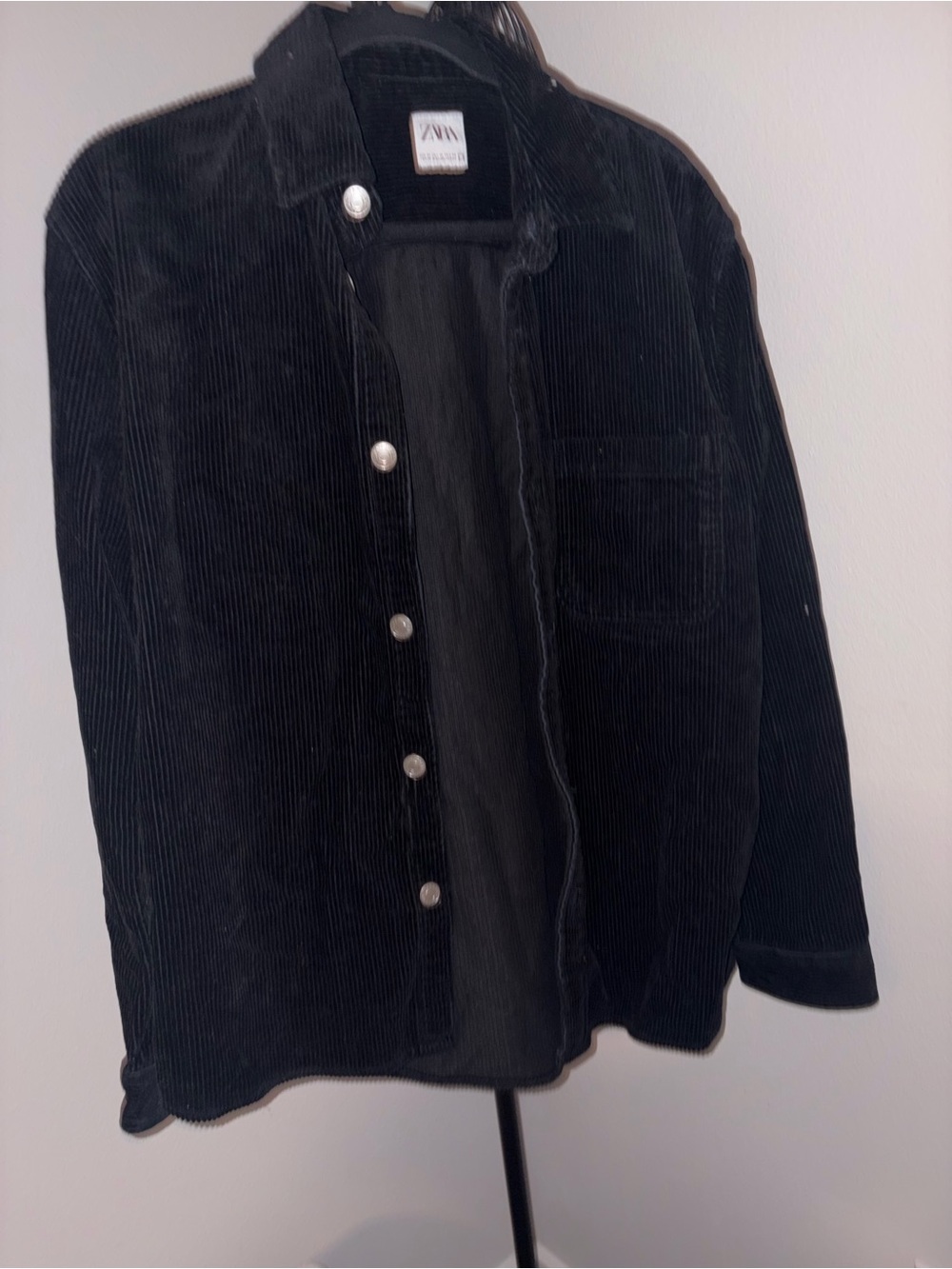 Zara Men Black Corduroy Shirt Jacket with Silver Buttons